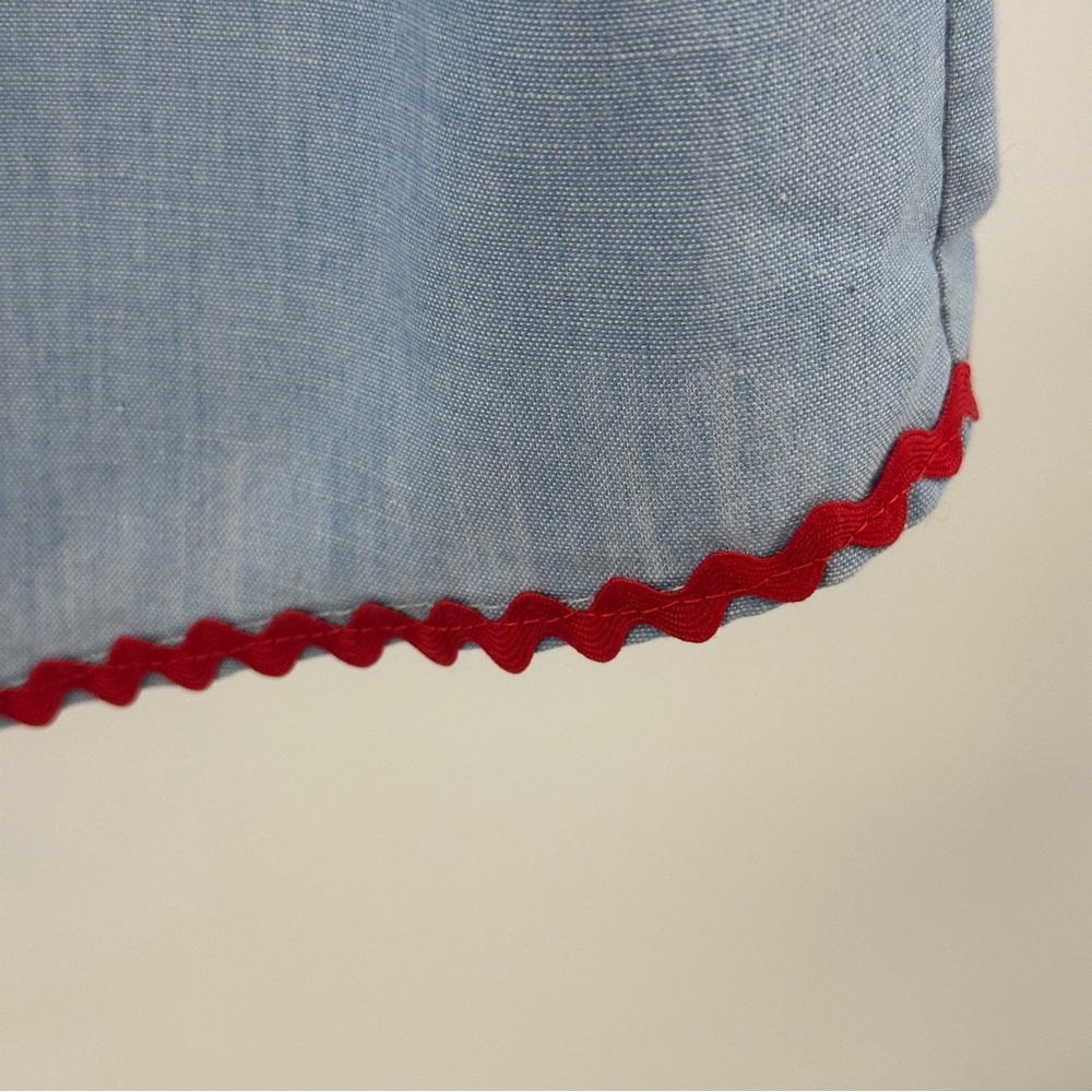 Vintage Blue Shirt with Colorful Patch Pockets Red Rick Rack Quilt‎ - Picture 7 of 9
